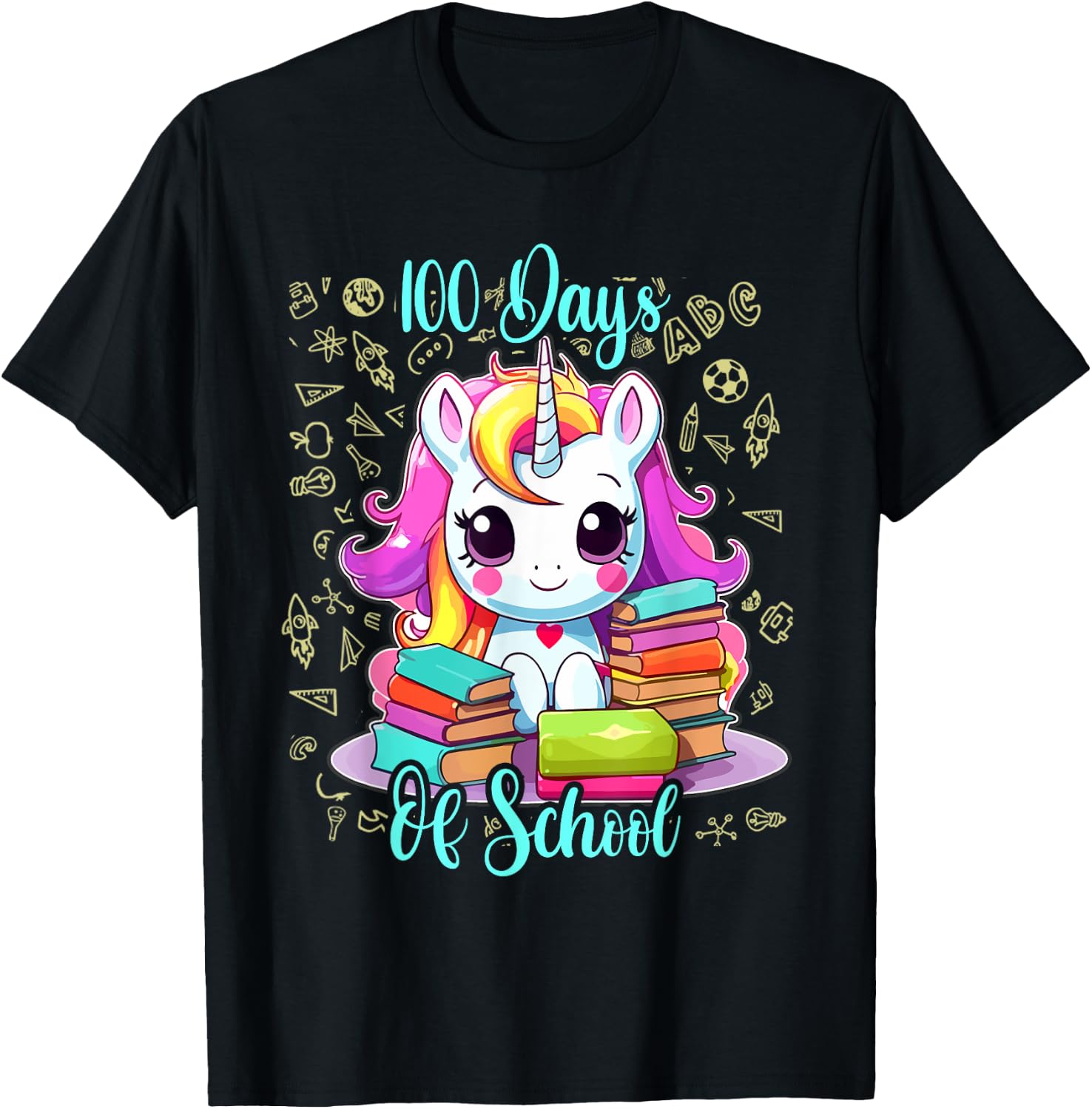 100 Days Of School Unicorn Shirt Girls, 100th Day Of School T-Shirt - T-Shirt | Black