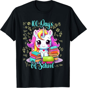 100 Days Of School Unicorn Shirt Girls, 100th Day Of School T-Shirt - T-Shirt | Black