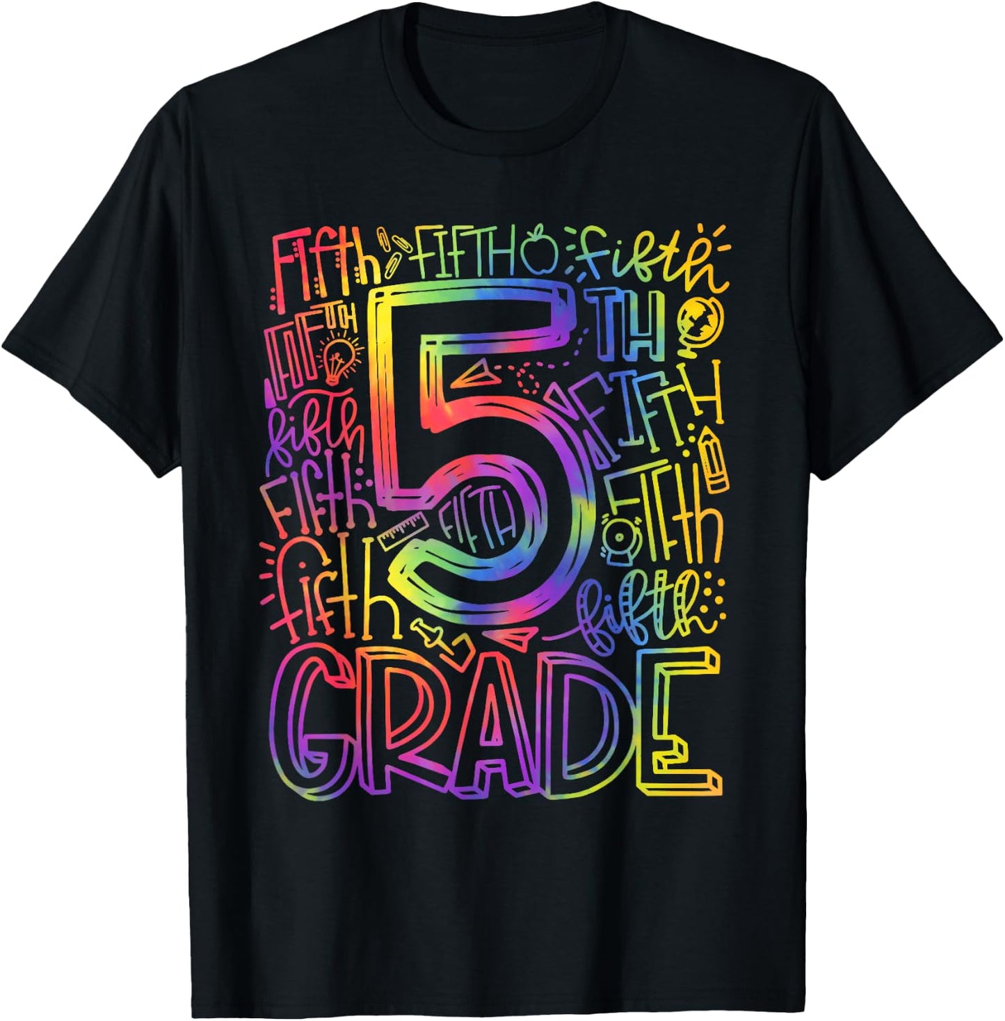 5th Grade Typography Back To School First Day of Fifth Grade T-Shirt - T-Shirt | Black