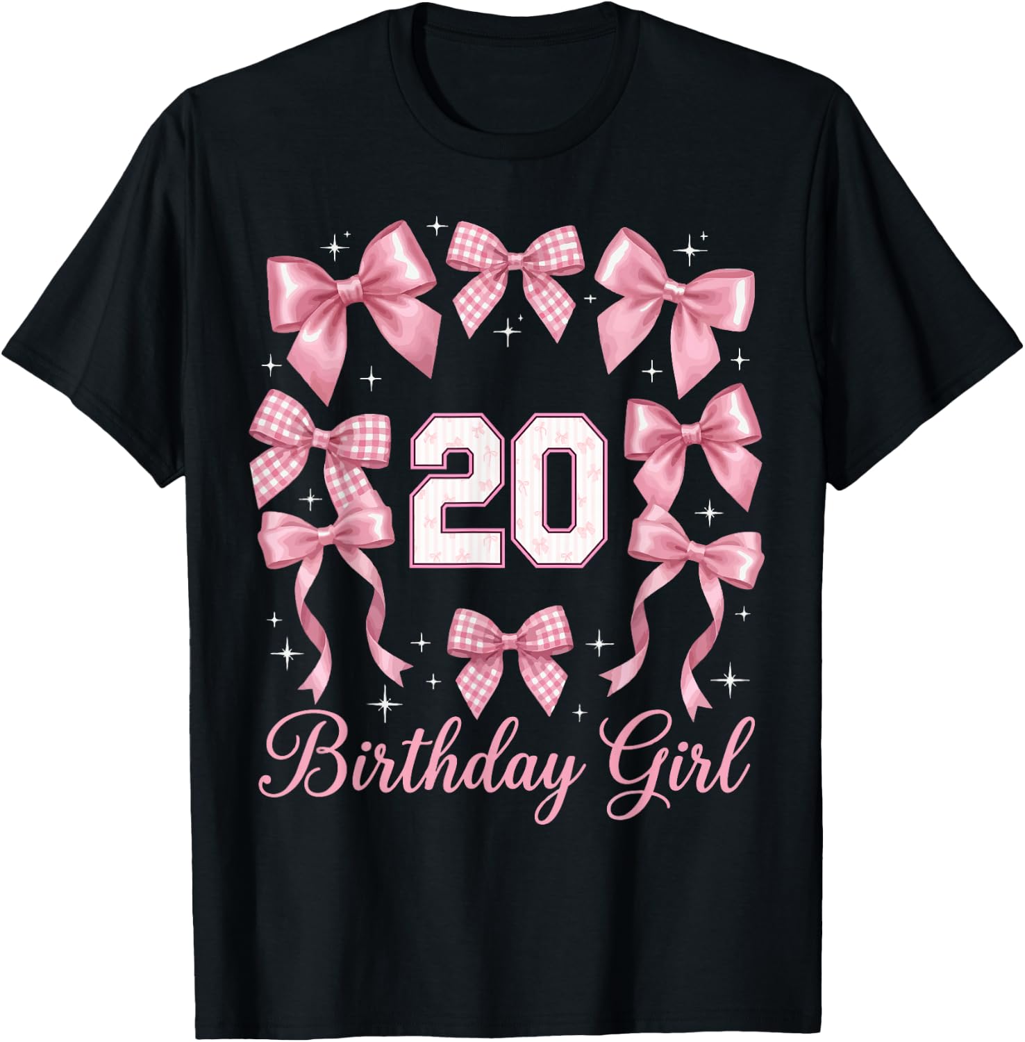 20th Birthday Shirt Women Coquette Bow 20 Year Old Birthday T-Shirt - T-Shirt | Black