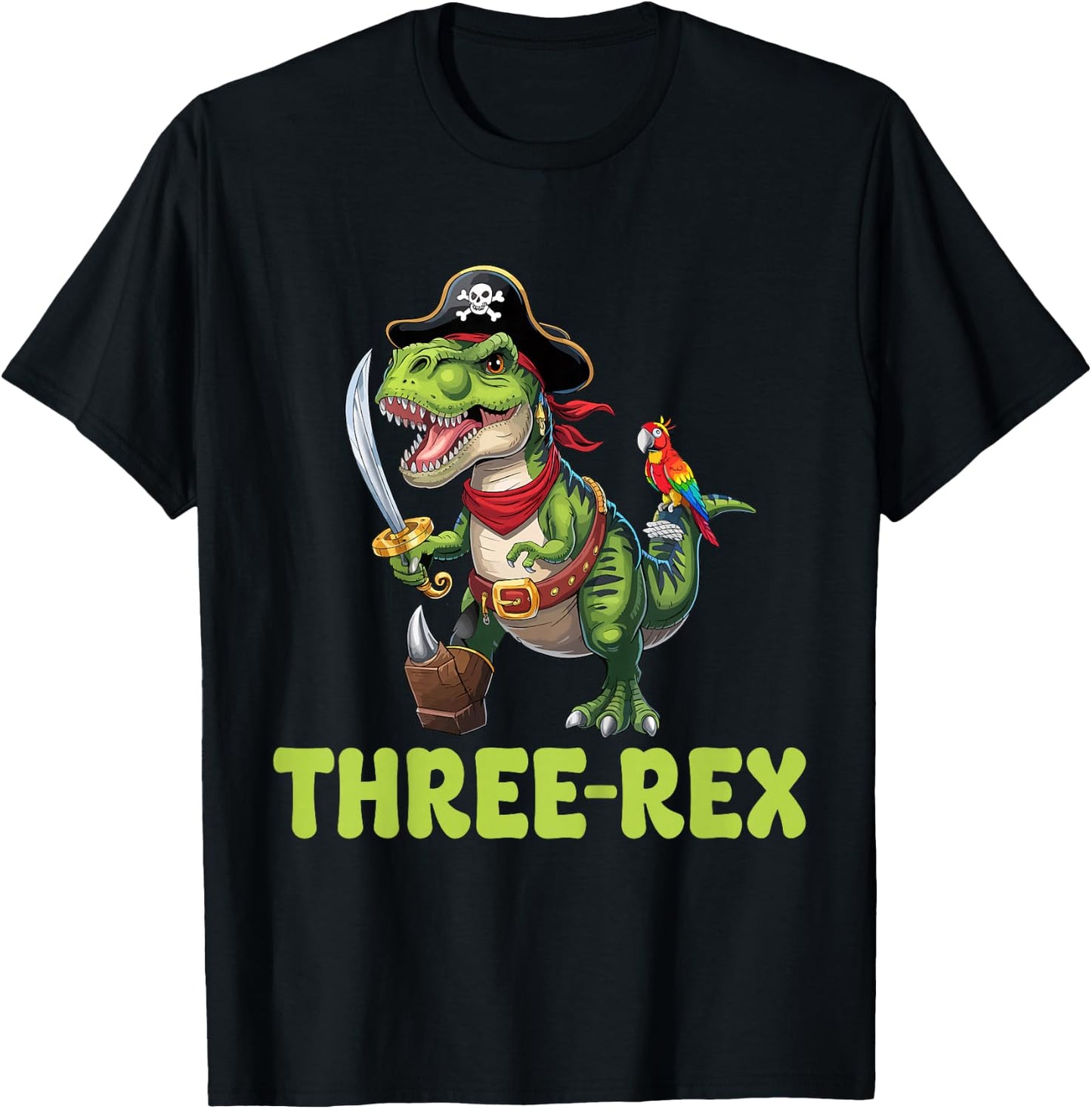 T-Rex Dinosaur Kids Pirate 3 Years Old 3rd Birthday T-Shirt - T-Shirt | Black