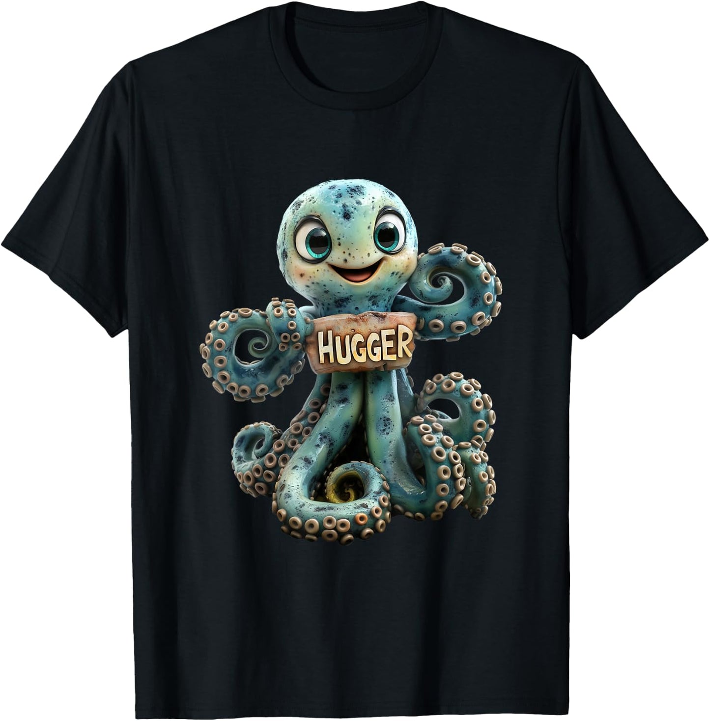 Hugger - Funny Cute Octopus T-Shirt - T-Shirt | Black