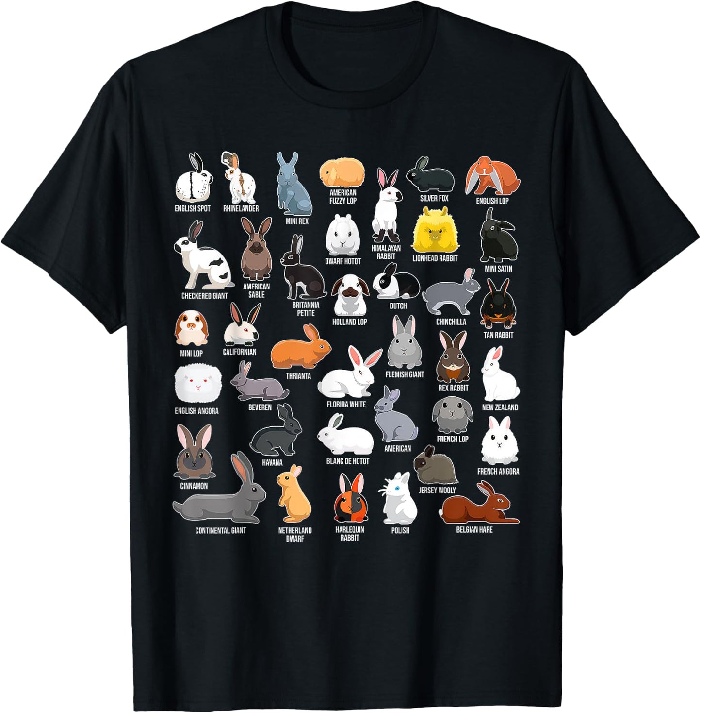 Types Of Rabbits Bunny Lover Animals Pet Men Women Kids T-Shirt - T-Shirt | Black