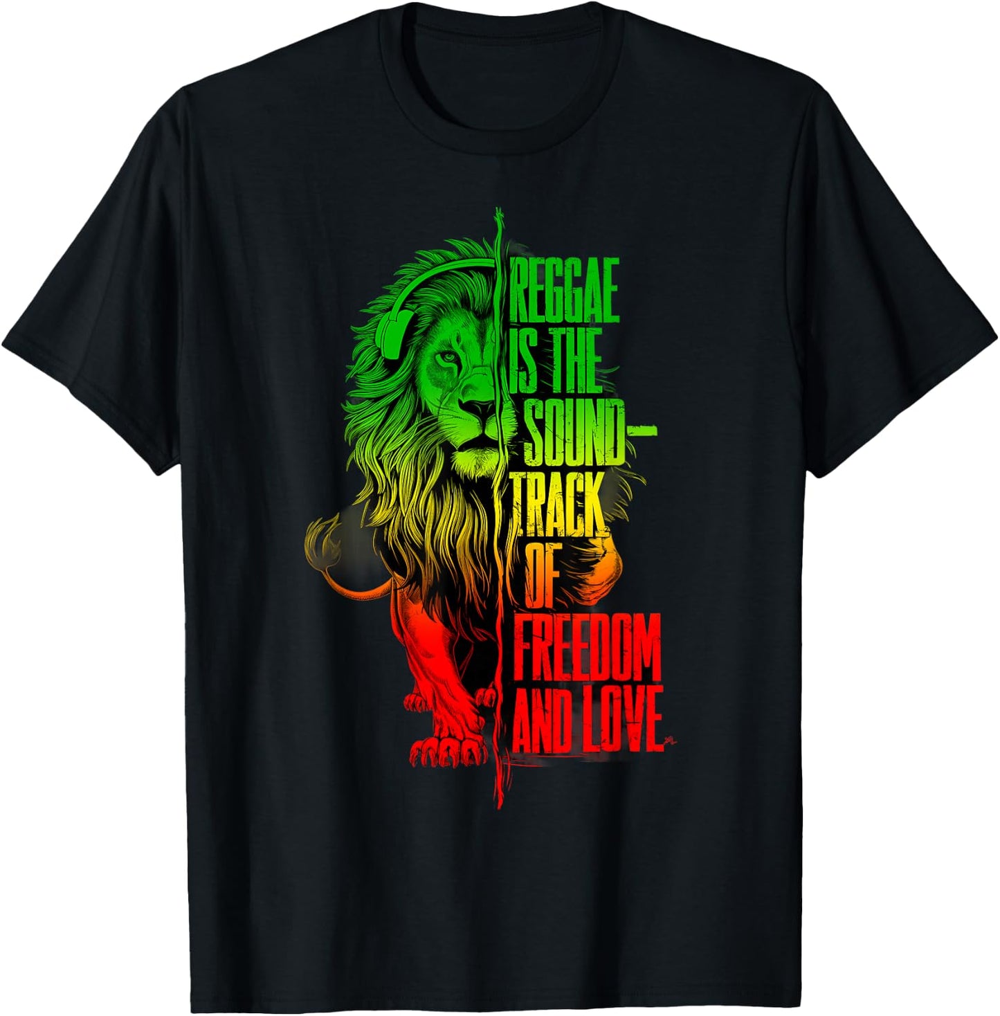 Rasta Reggae Lion Of Judah Reggae Musik-Kopfhörer T-Shirt - T-Shirt | Black