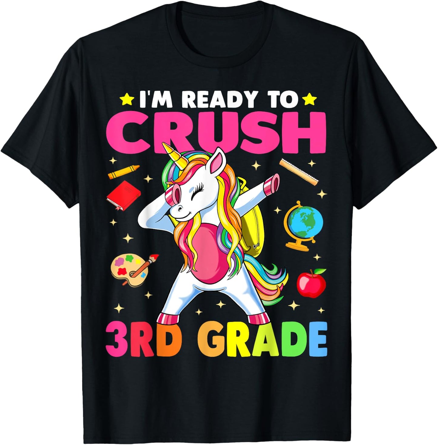 Crush 3rd Grade Dabbing Unicorn Back to School Girls Gift T-Shirt - T-Shirt | Black