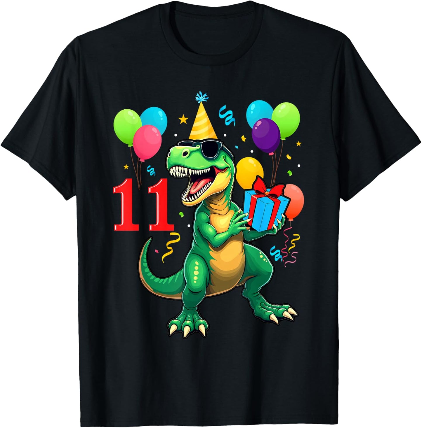 11th Birthday Shirt Boy Dinosaur Happy Bday T-rex Party Kids T-Shirt - T-Shirt | Black