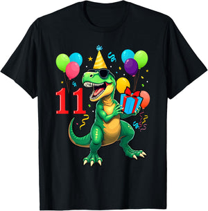 11th Birthday Shirt Boy Dinosaur Happy Bday T-rex Party Kids T-Shirt - T-Shirt | Black