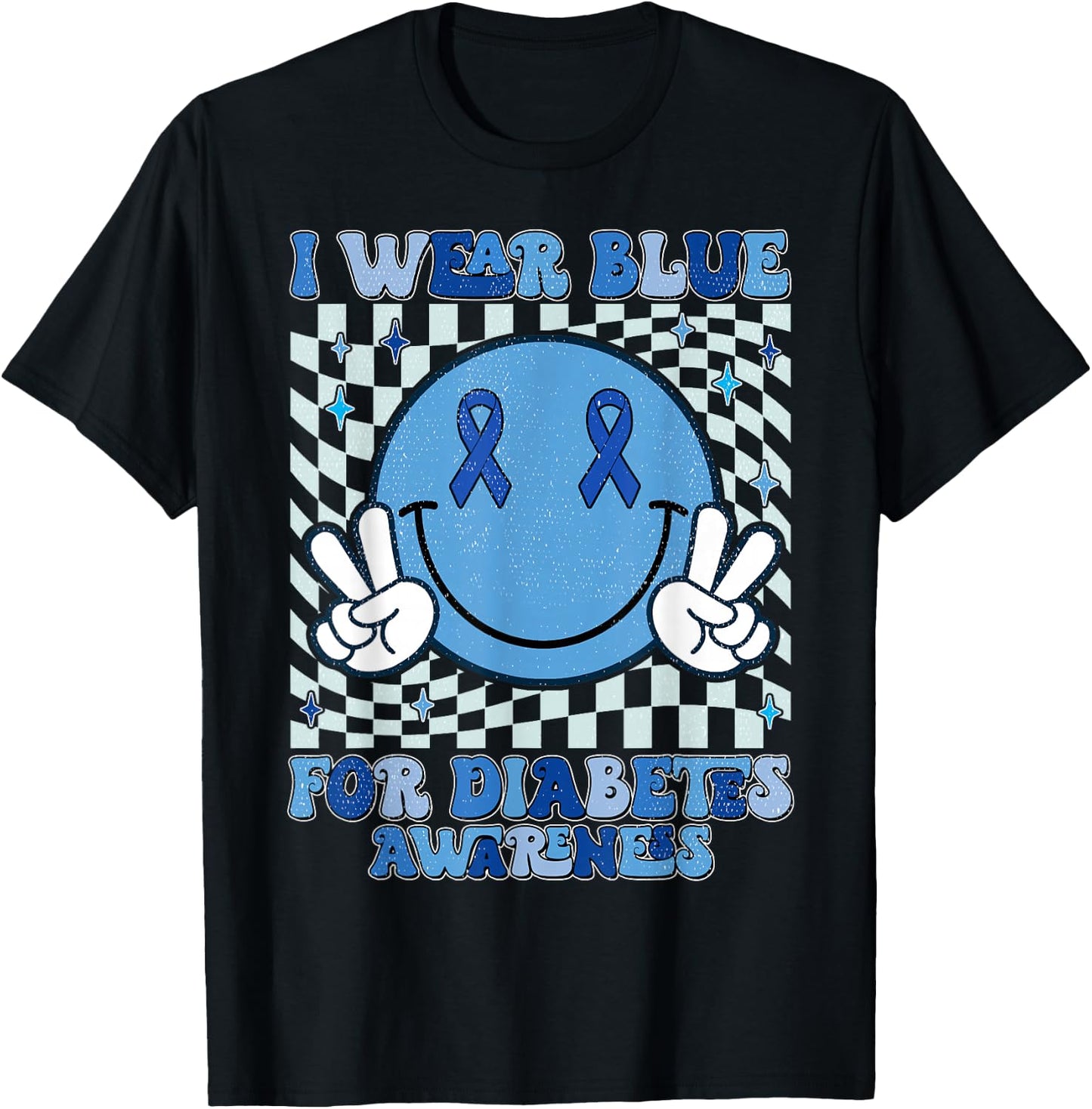 I Wear Ribbon Blue For Diabetes Awareness Women Men Kids T-Shirt - T-Shirt | Black