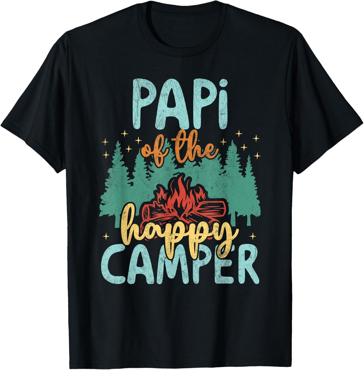 Papi of Happy Camper 1st Birthday Party Retro Papi T-Shirt - T-Shirt | Black