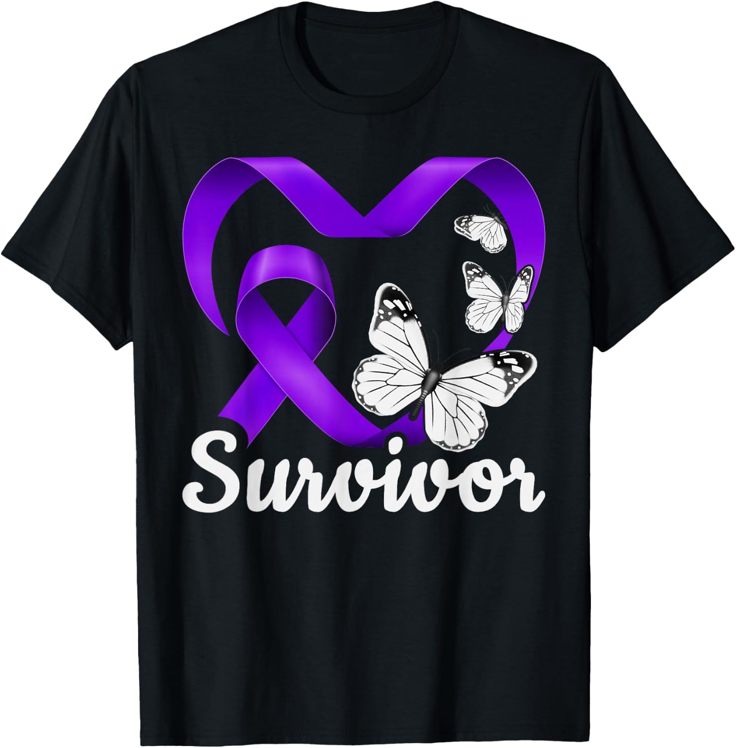 Domestic Violence Survivor Purple Heart Butterflies T-Shirt - T-Shirt | Black