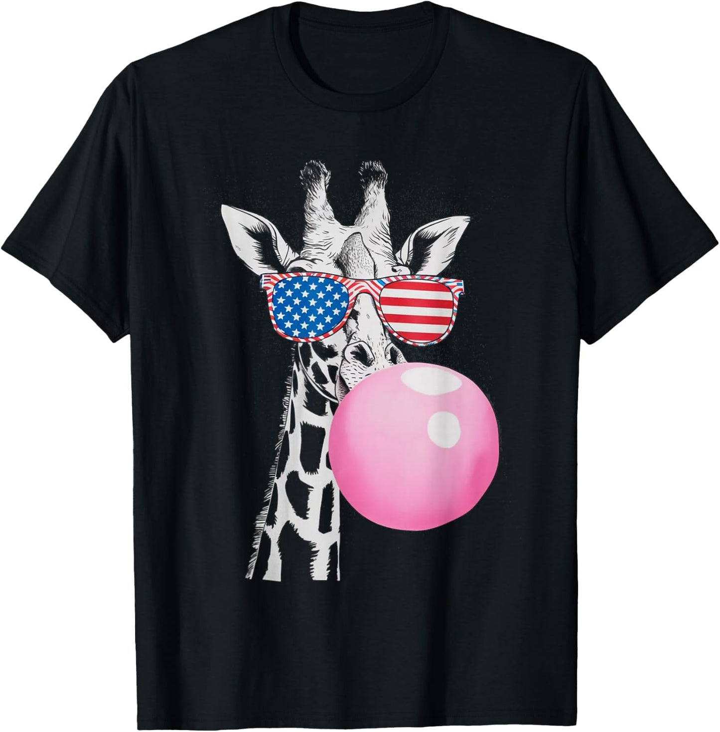 Cool Giraffe with American Flag Sunglasses 4th Of July Gifts T-Shirt - T-Shirt | Black