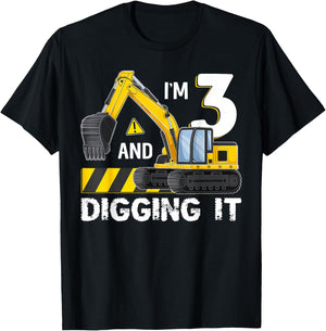 Kids I'm 3 And Digging It Excavator Construction 3 Year Old T-Shirt - T-Shirt | Black