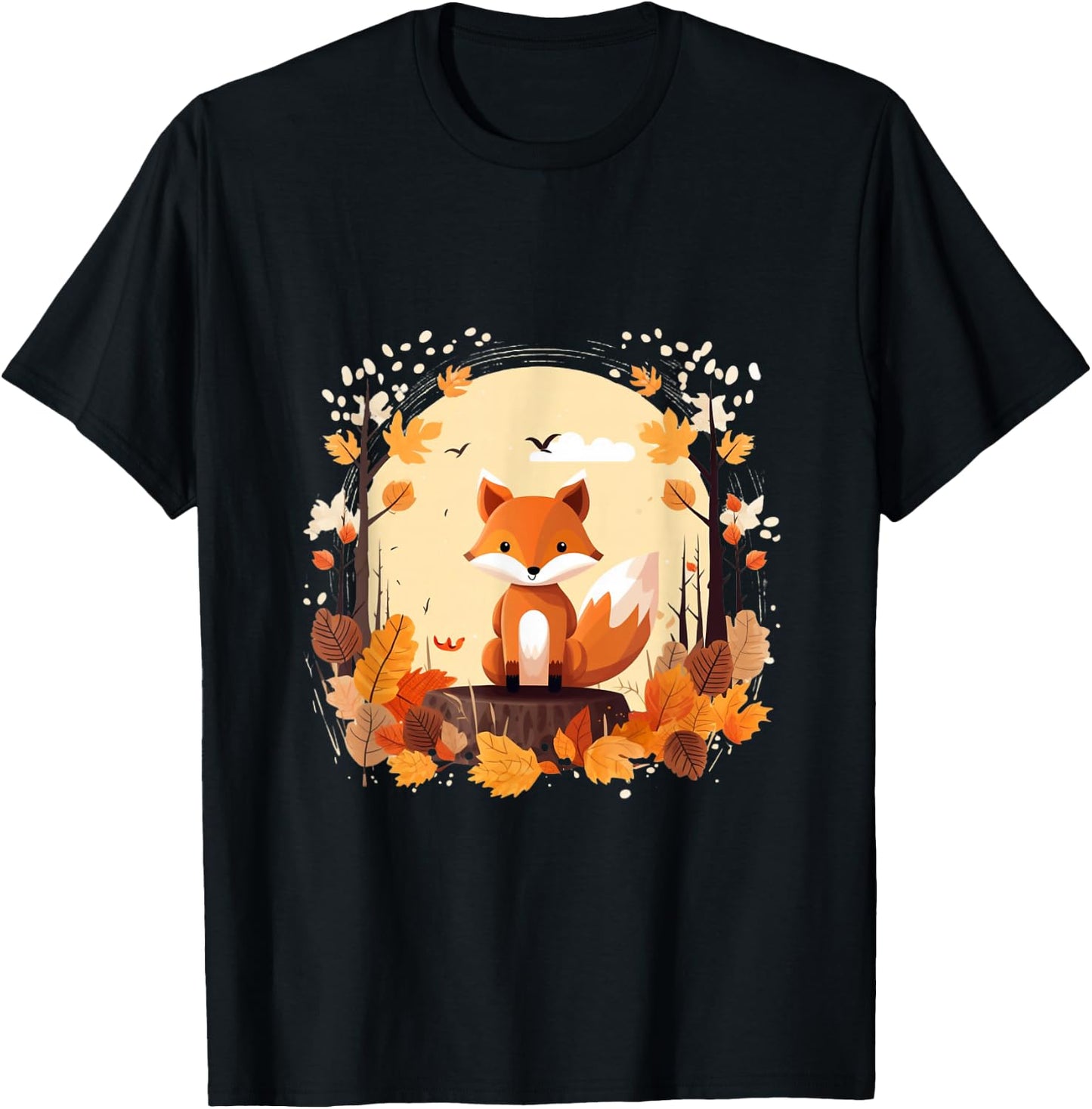 Children's Fashion Autumn Fox Leaves Seasons , black T-Shirt - T-Shirt | Black