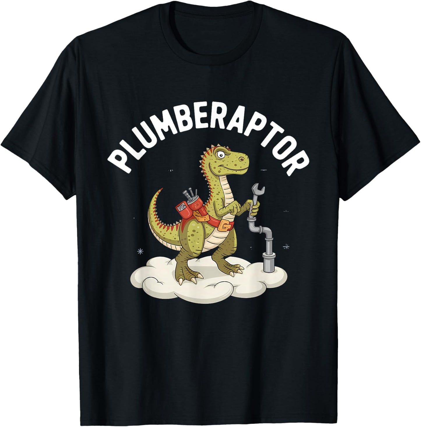 Plumber Dinosaur T-Rex Pipe Wrench Dino Funny Plumbing T-Shirt - T-Shirt | Black