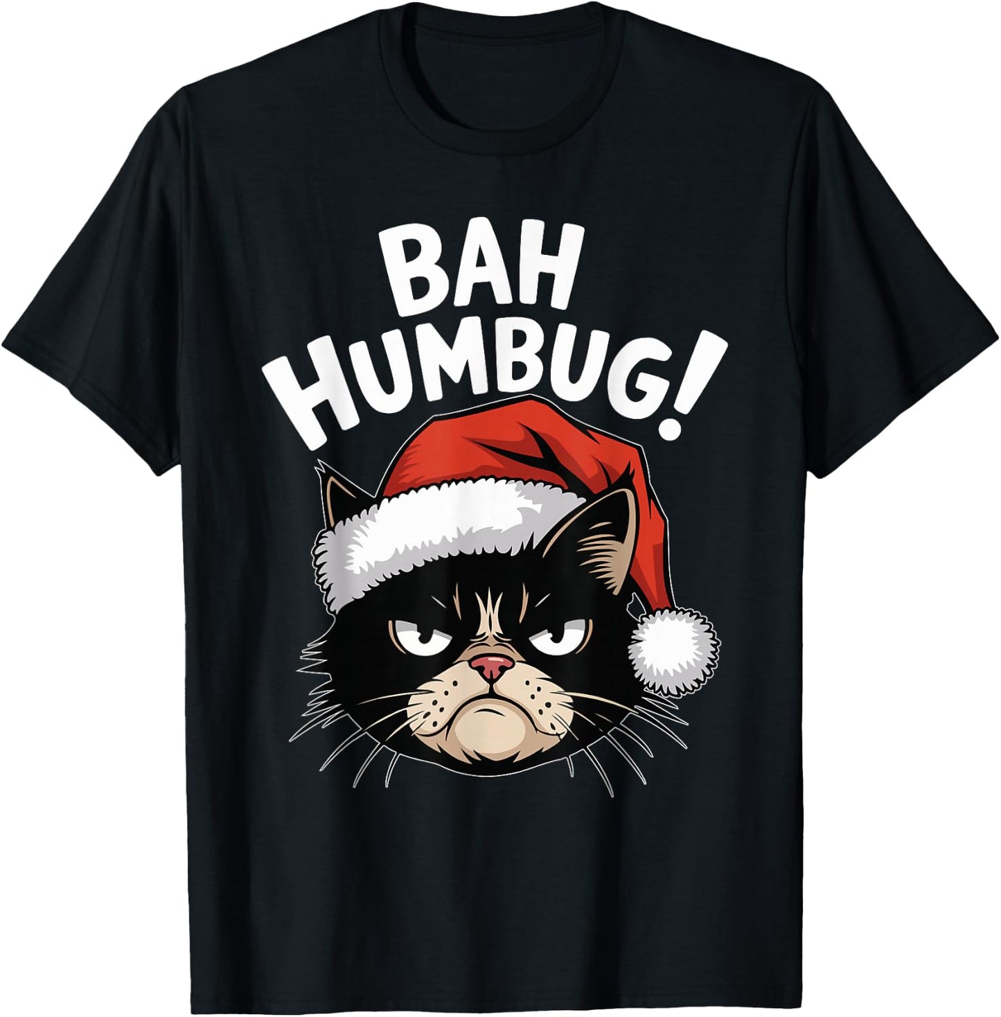 Bah Humbug Funny Bad Cat Christmas Hater Cat Lover Xmas T-Shirt - T-Shirt | Black