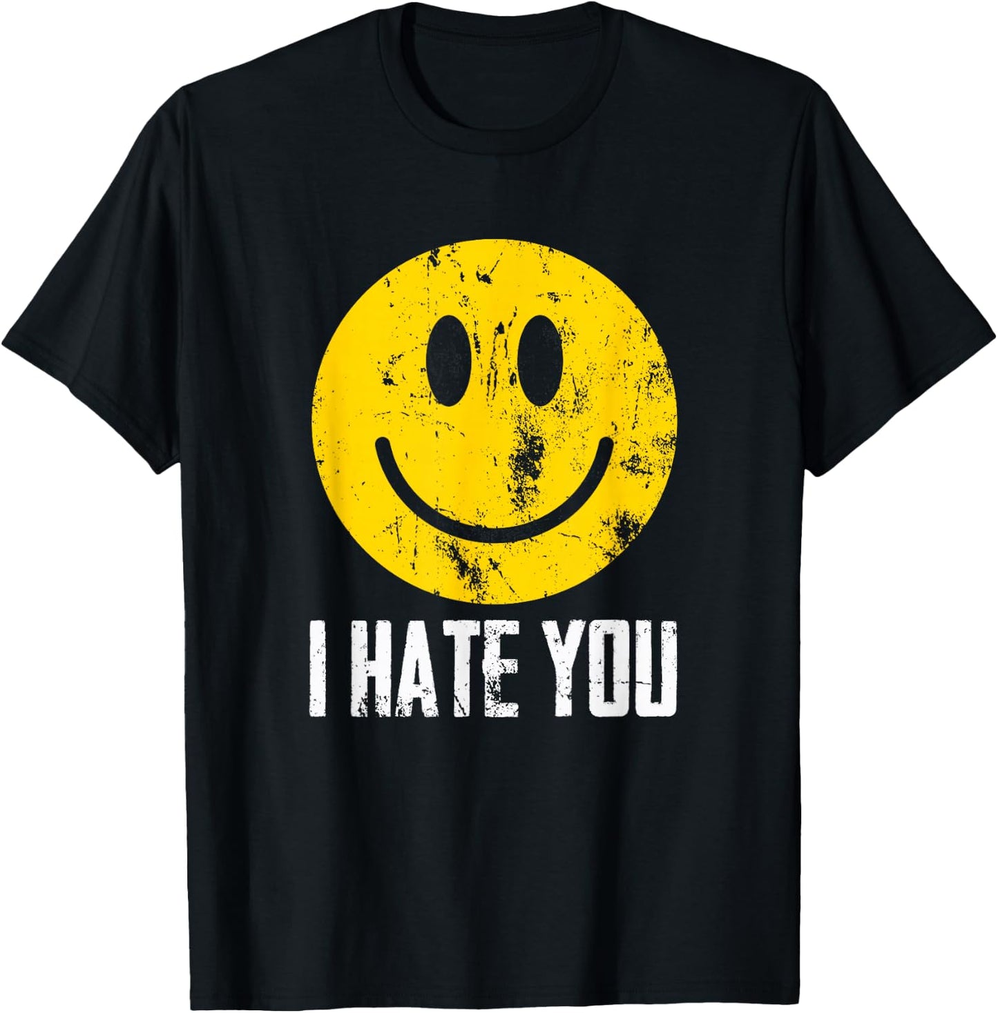 Retro Vintage I Hate You Yellow Happy Smile Face T-Shirt - T-Shirt | Black