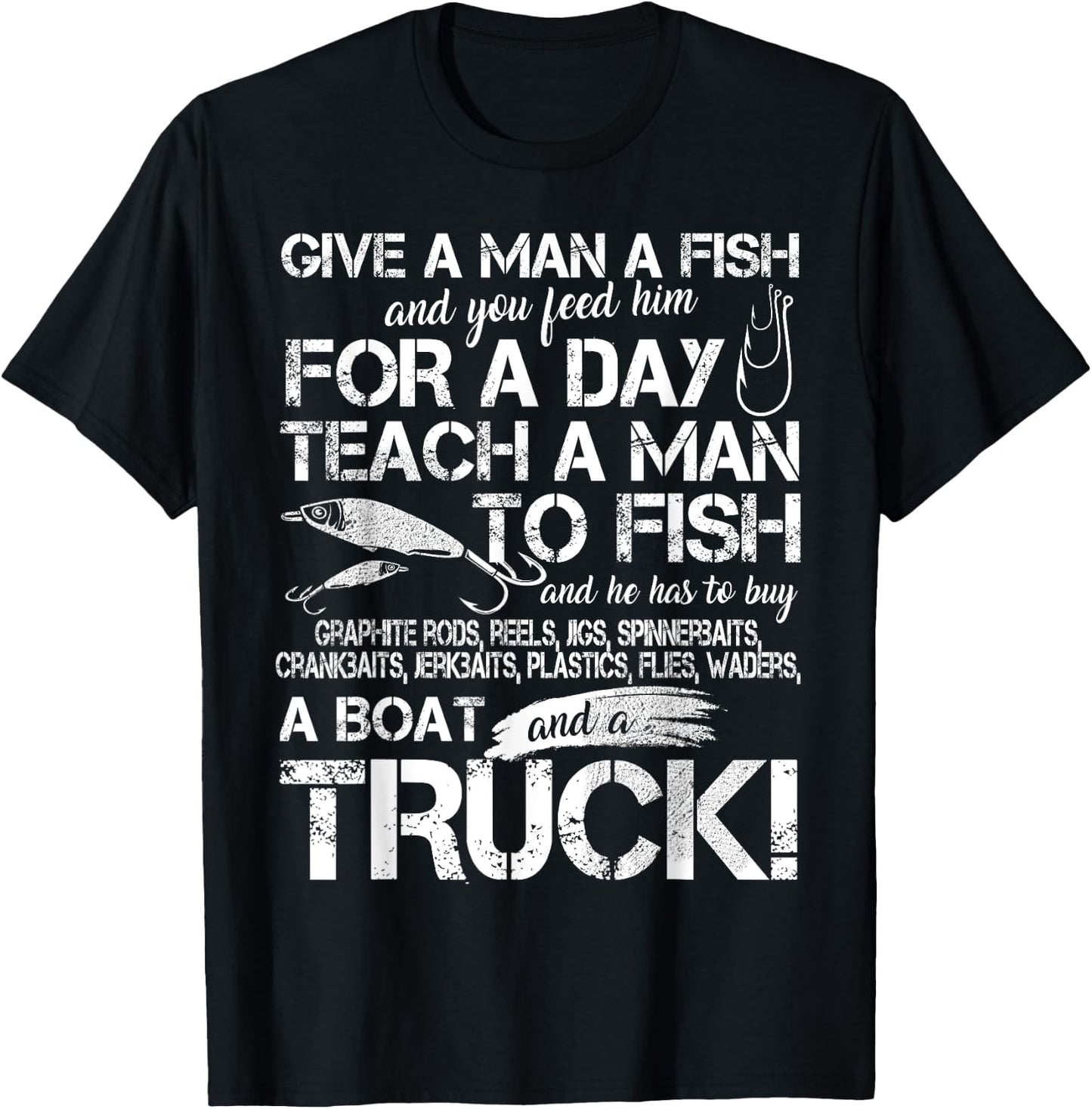 Funny Fishing Teach A Man To Fish T-Shirt - T-Shirt | Black