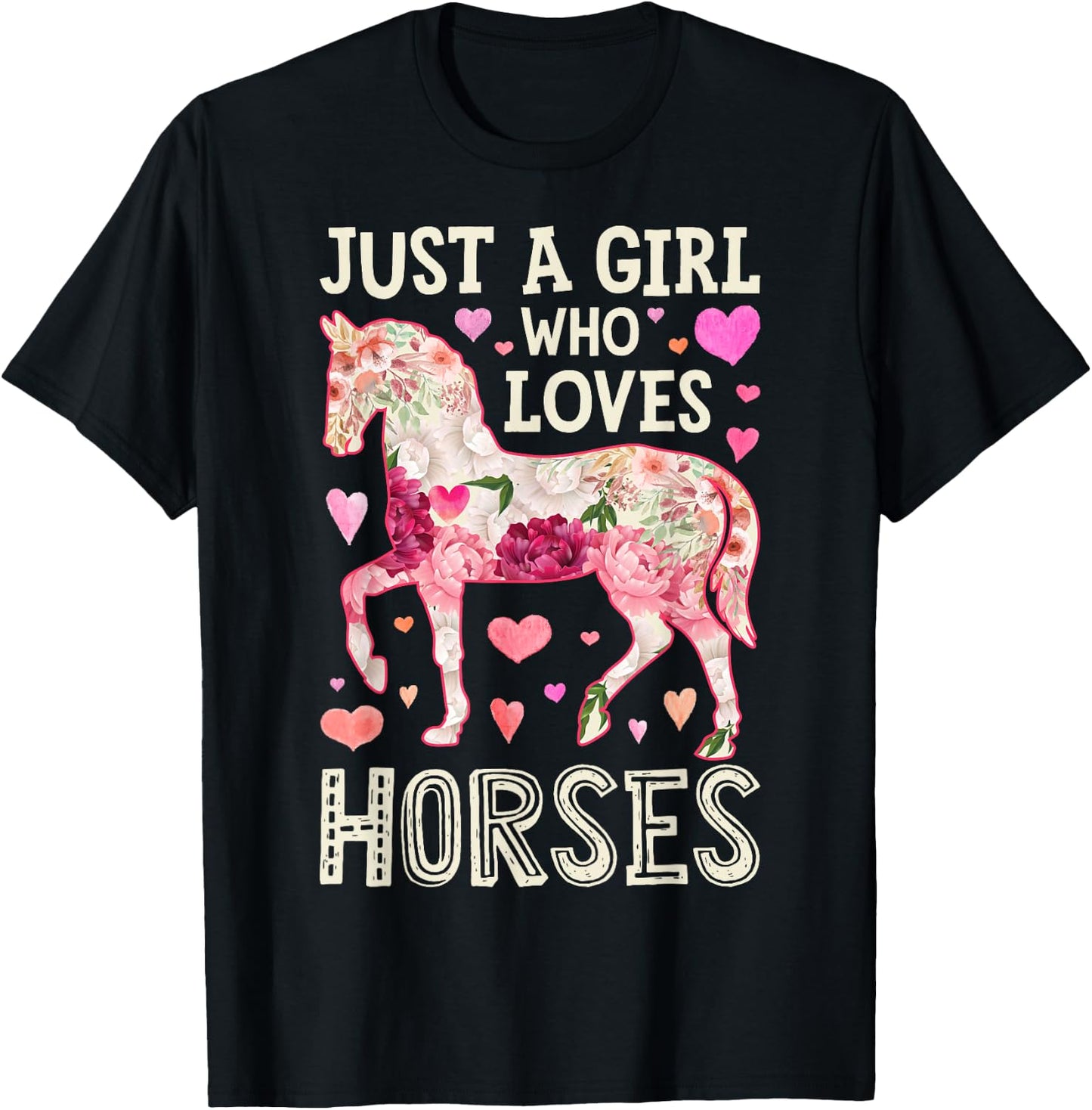 Horse Just A Girl Who Loves Horseback Riding Farm Flower T-Shirt - T-Shirt | Black