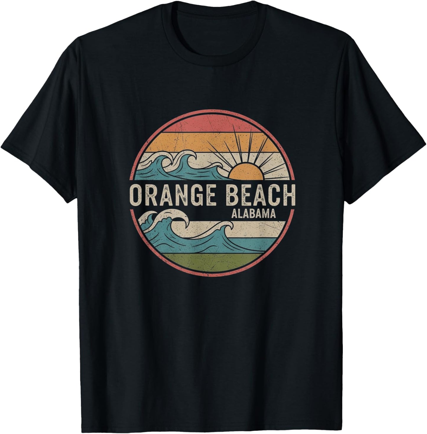 Retro Orange Beach Alabama Drawing Art Design T-Shirt - T-Shirt | Black