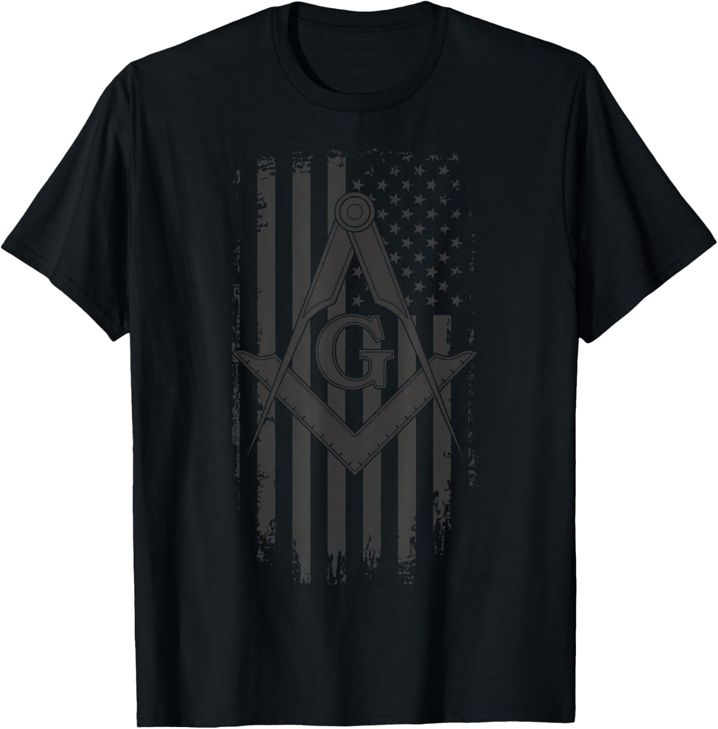 Masonic American Flag Square and Compass - Freemason T-Shirt - T-Shirt | Black