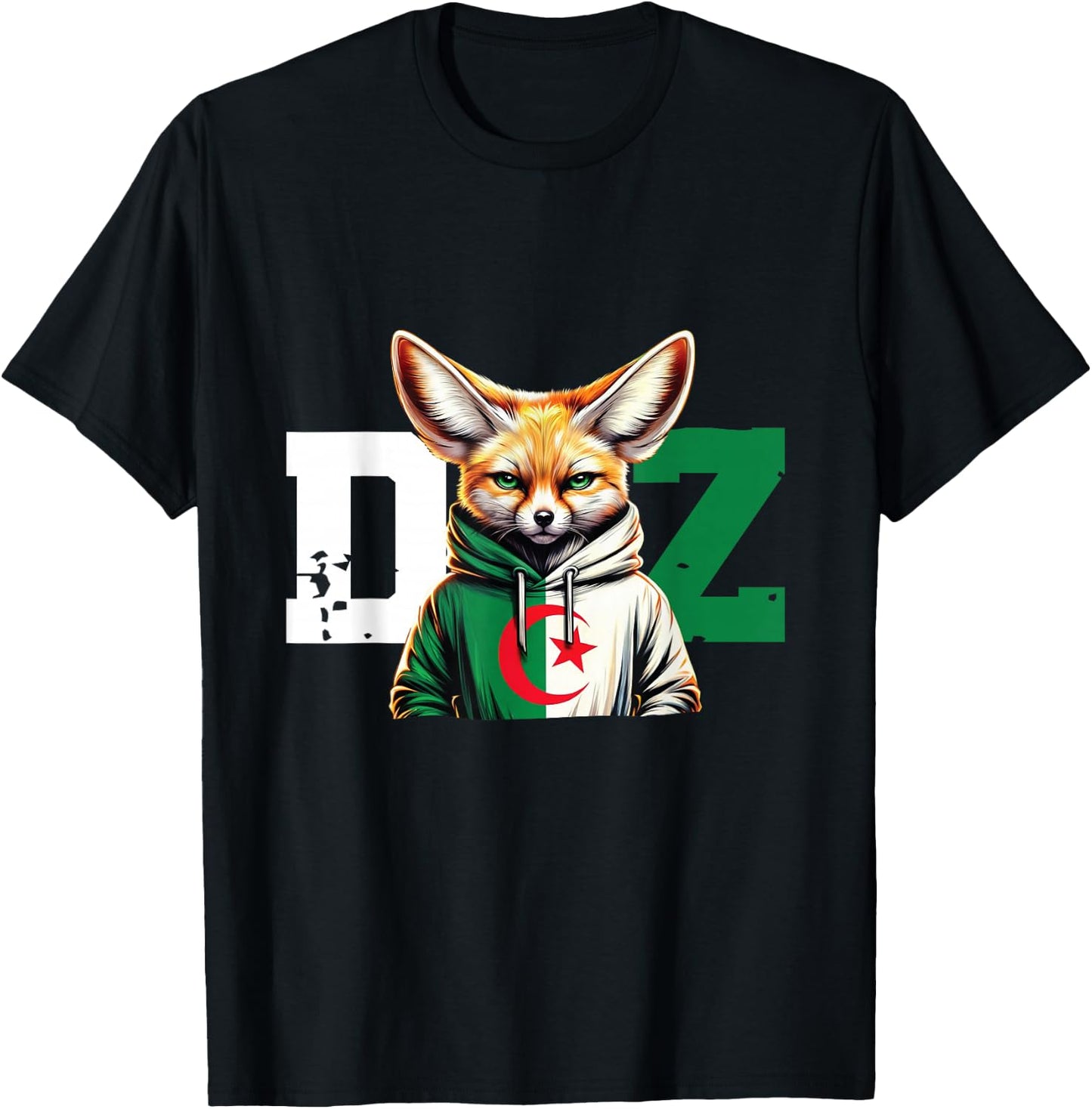 Fennec Algerian Flag Football Gift Jersey Dz , Black, S T-Shirt - T-Shirt | Black