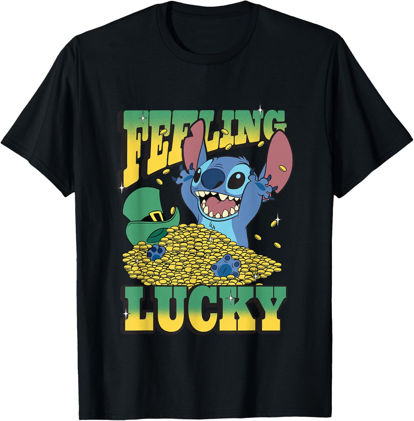 Disney Lilo & Stitch St. Patrick's Day Feeling Lucky Stitch T-Shirt - T-Shirt | Black