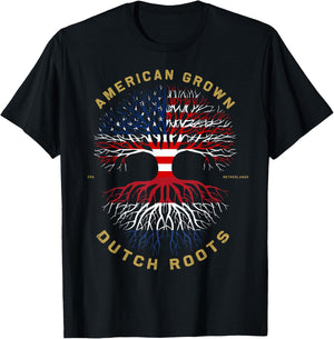 American Grown With Dutch Roots Tree USA Flag Unique Gifts Women Kids Men T-Shirt - T-Shirt | Black