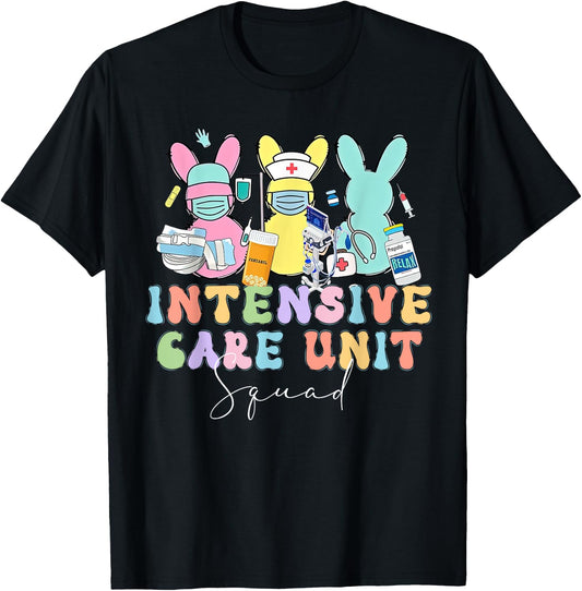 ICU Nurse Bunny Intensive Care Unit Nurse Easter Day Outfit T-Shirt - T-Shirt | Black