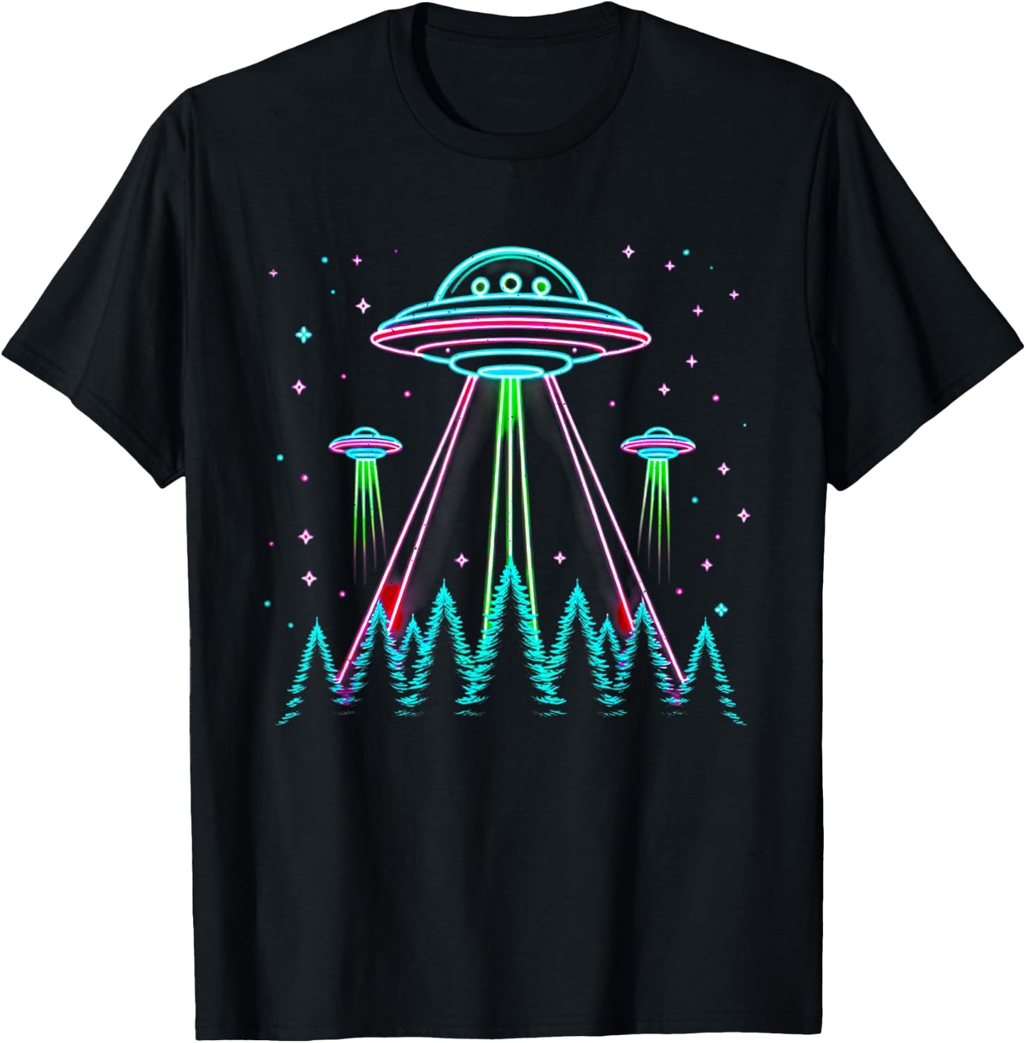 UFO Abduction Line Art Moon Day Alien Spaceship Sci-fi T-Shirt - T-Shirt | Black