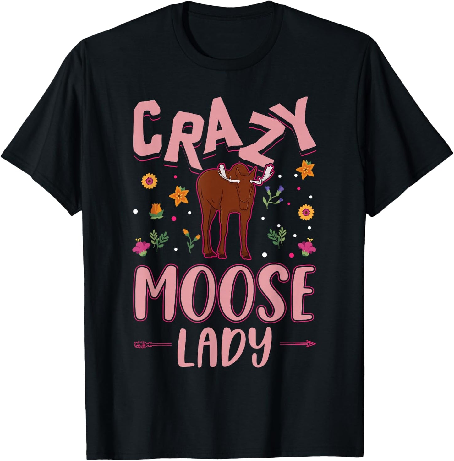 Crazy Moose Lady Moose Antler Girl Moose T-Shirt - T-Shirt | Black