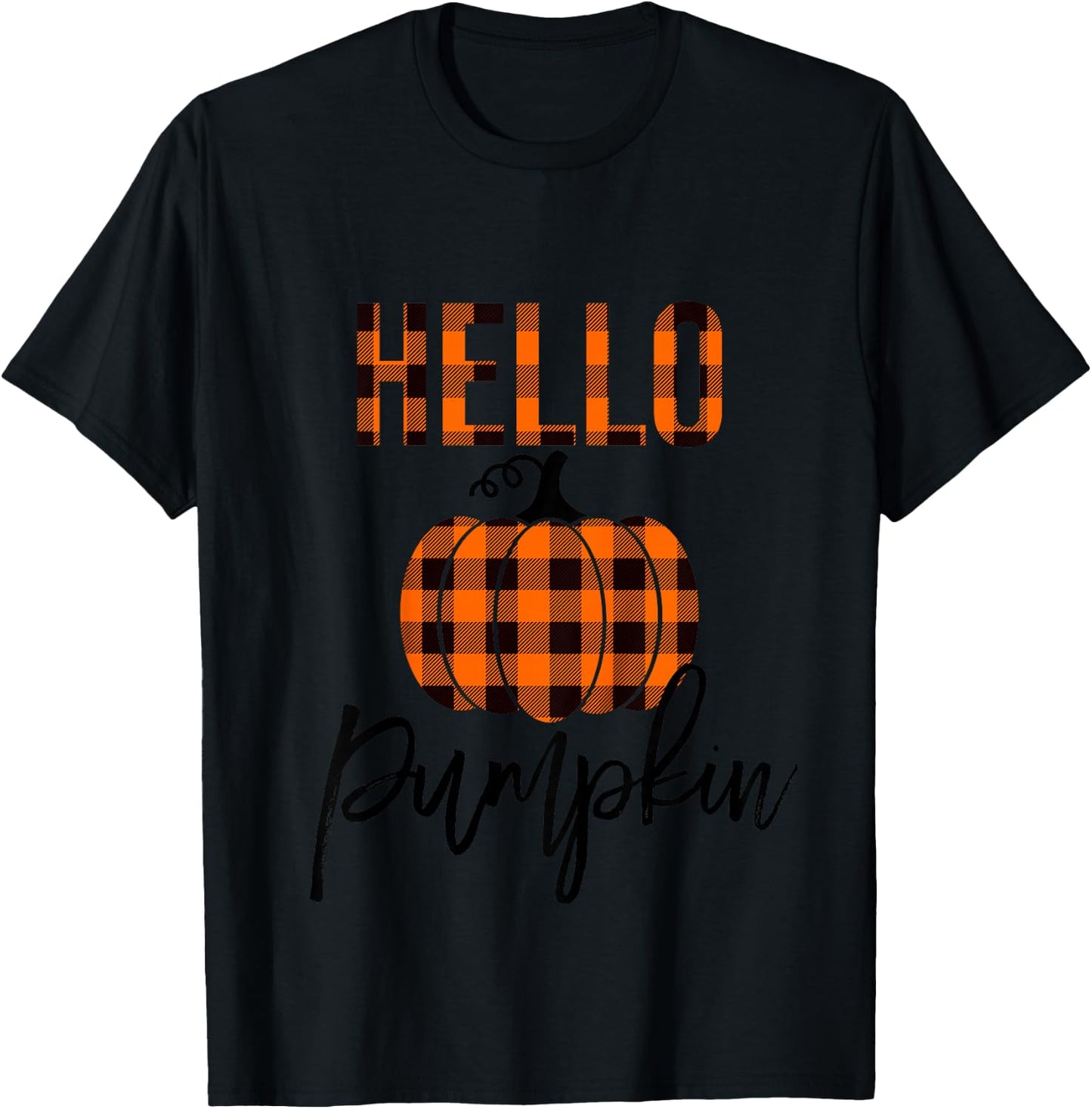Kids Hello Pumpkin Plaid Toddler Girls Pumpkin Patch T-Shirt - T-Shirt | Black