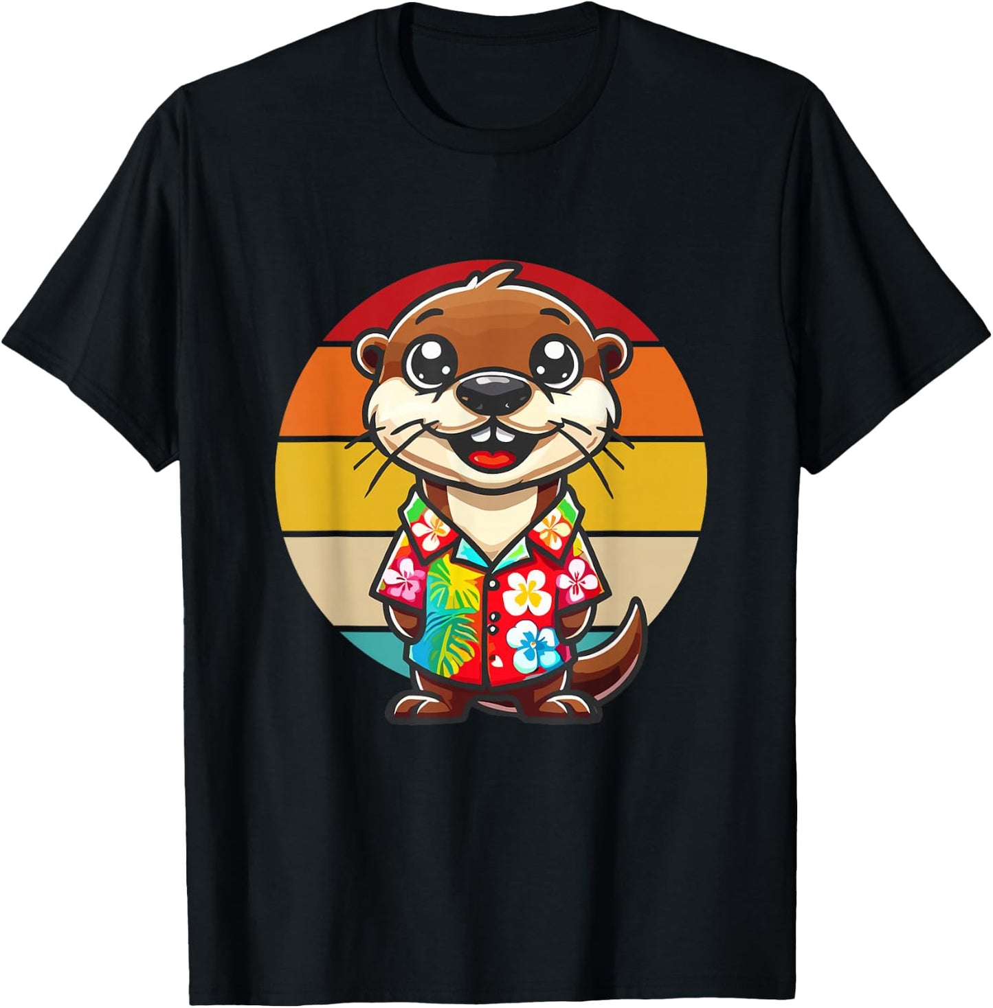Summer Otter Hawaiian T-Shirt - T-Shirt | Black