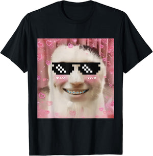 Goofy Ahh Cat Meme Dank Cursed Weirdcore Cringey Banana Cat T-Shirt - T-Shirt | Black