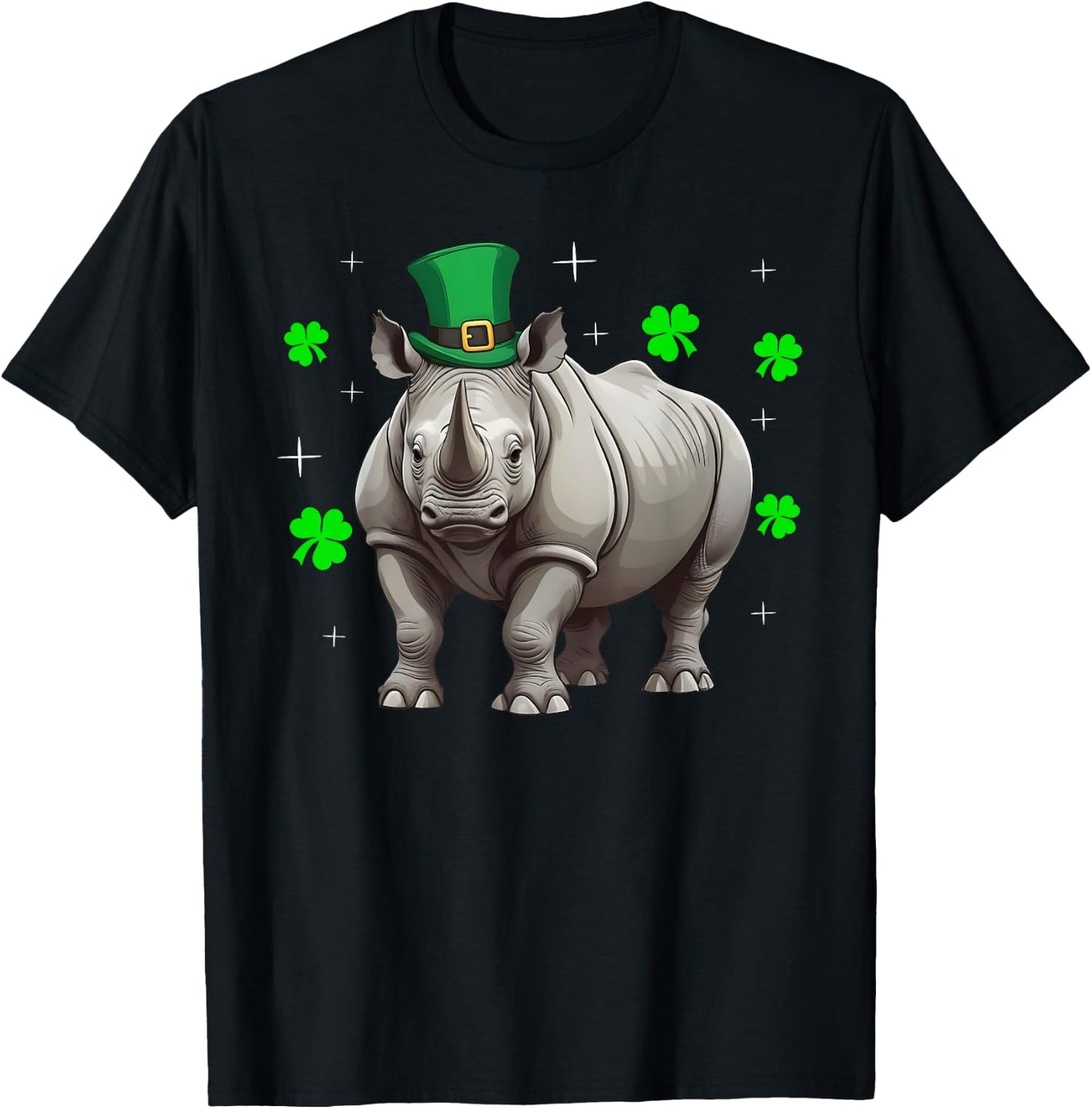 Irish Shamrock Leprechaun Hat Rhino St Patrick's Day T-Shirt - T-Shirt | Black
