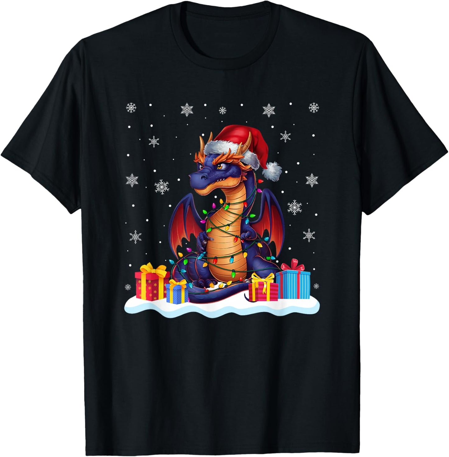 Dragon Santa Hat Christmas Tree Light Xmas Pajama T-Shirt - T-Shirt | Black