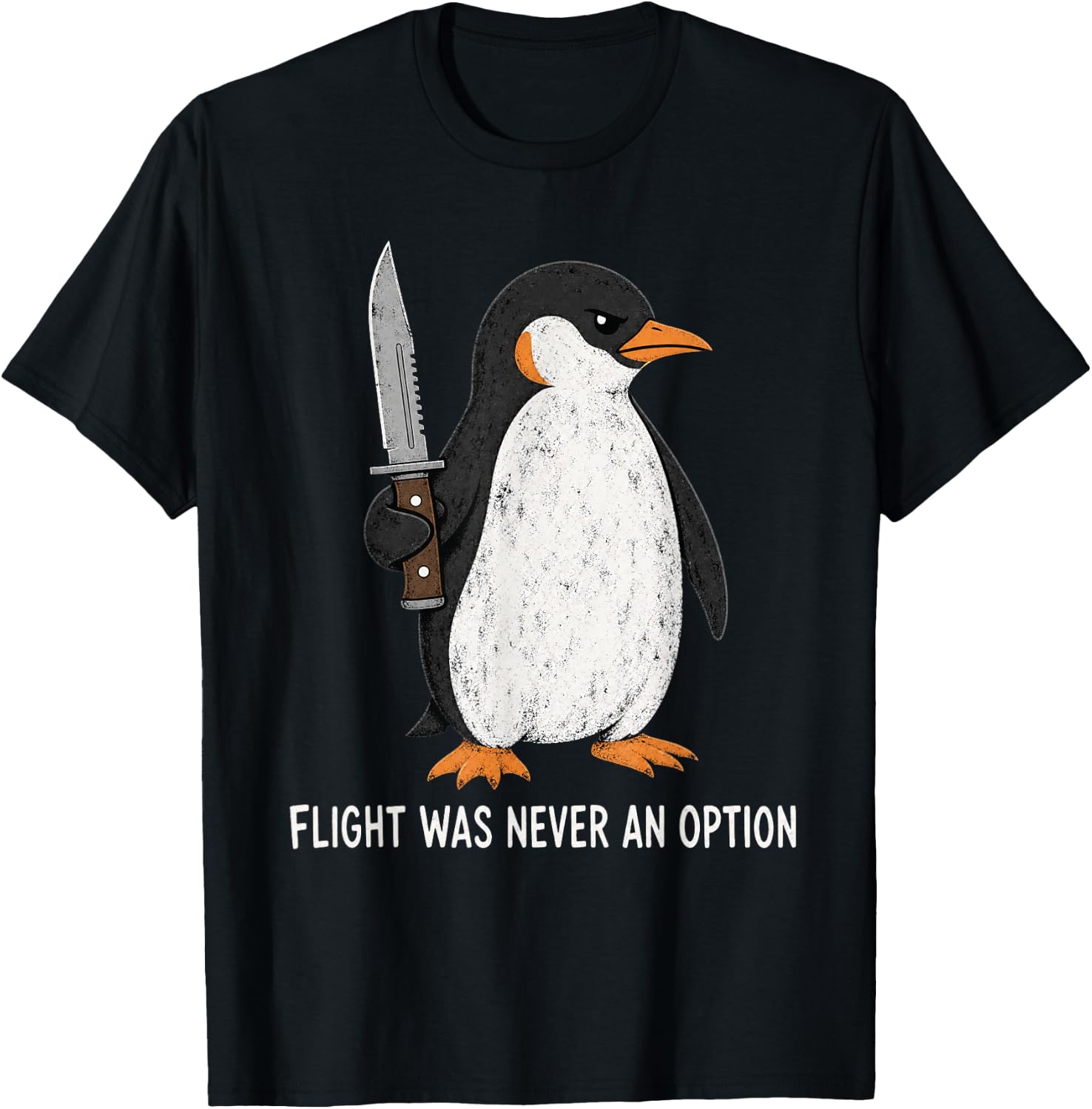 Flight was Never an Option Funny Penguin with Knife T-Shirt - T-Shirt | Black