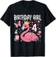 Kids 4th Birthday Gift Flamingo Fan 4 Year Old Girls 4th Bday T-Shirt - T-Shirt | Black