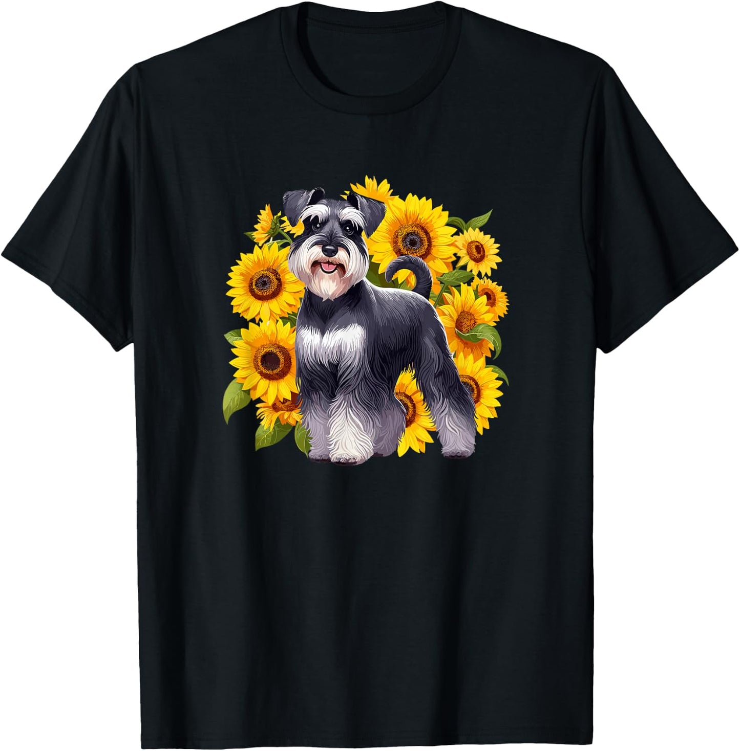 & Girls Sunflowers Flowers Miniature Schnauzer Lover T-Shirt - T-Shirt | Black
