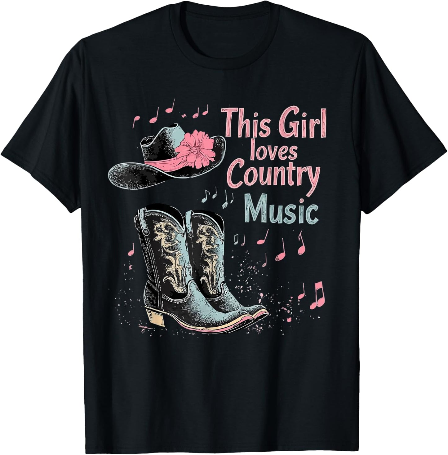 This Girl Loves Country Music Texas Boot Cowgirl Music Lover , Black, S T-Shirt - T-Shirt | Black