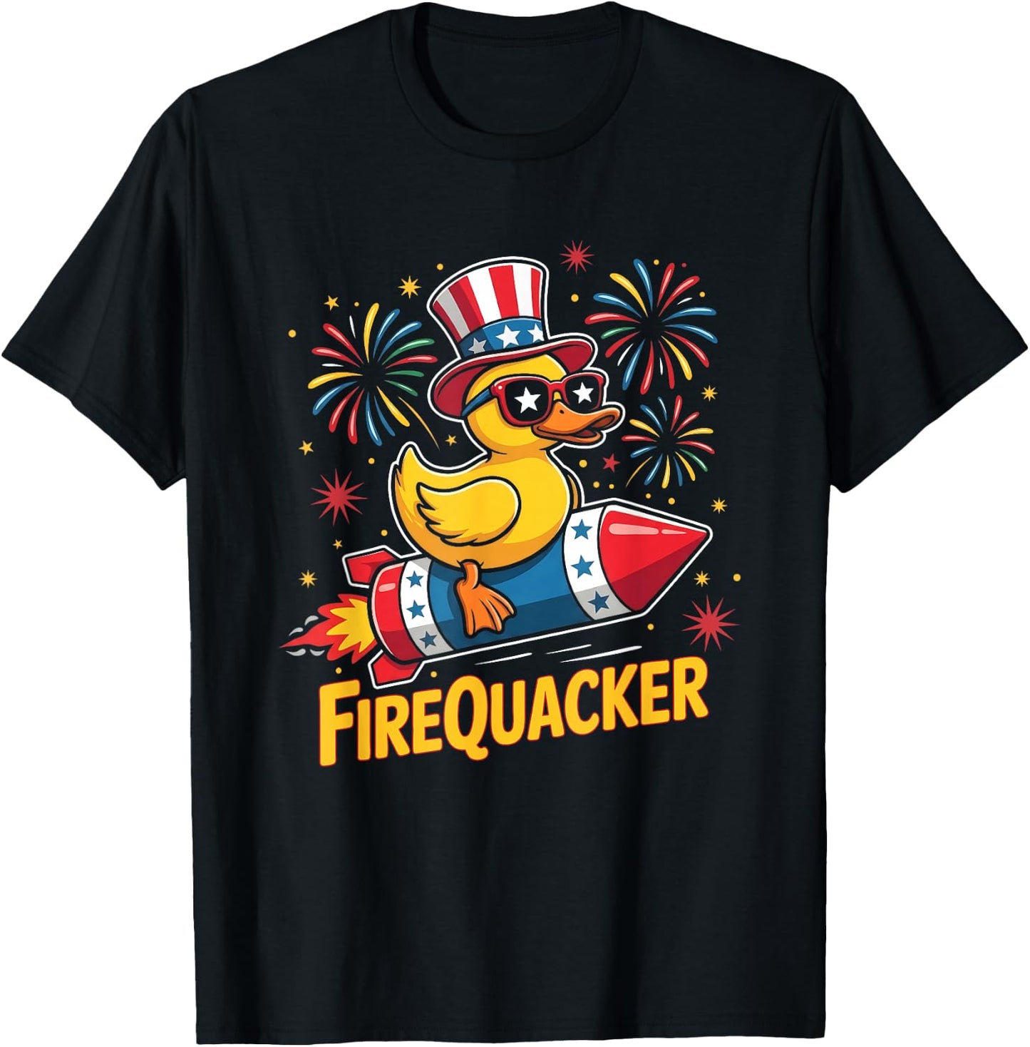 4th of July Duck Firequacker Patriotic Fourth of July Funny T-Shirt - T-Shirt | Black