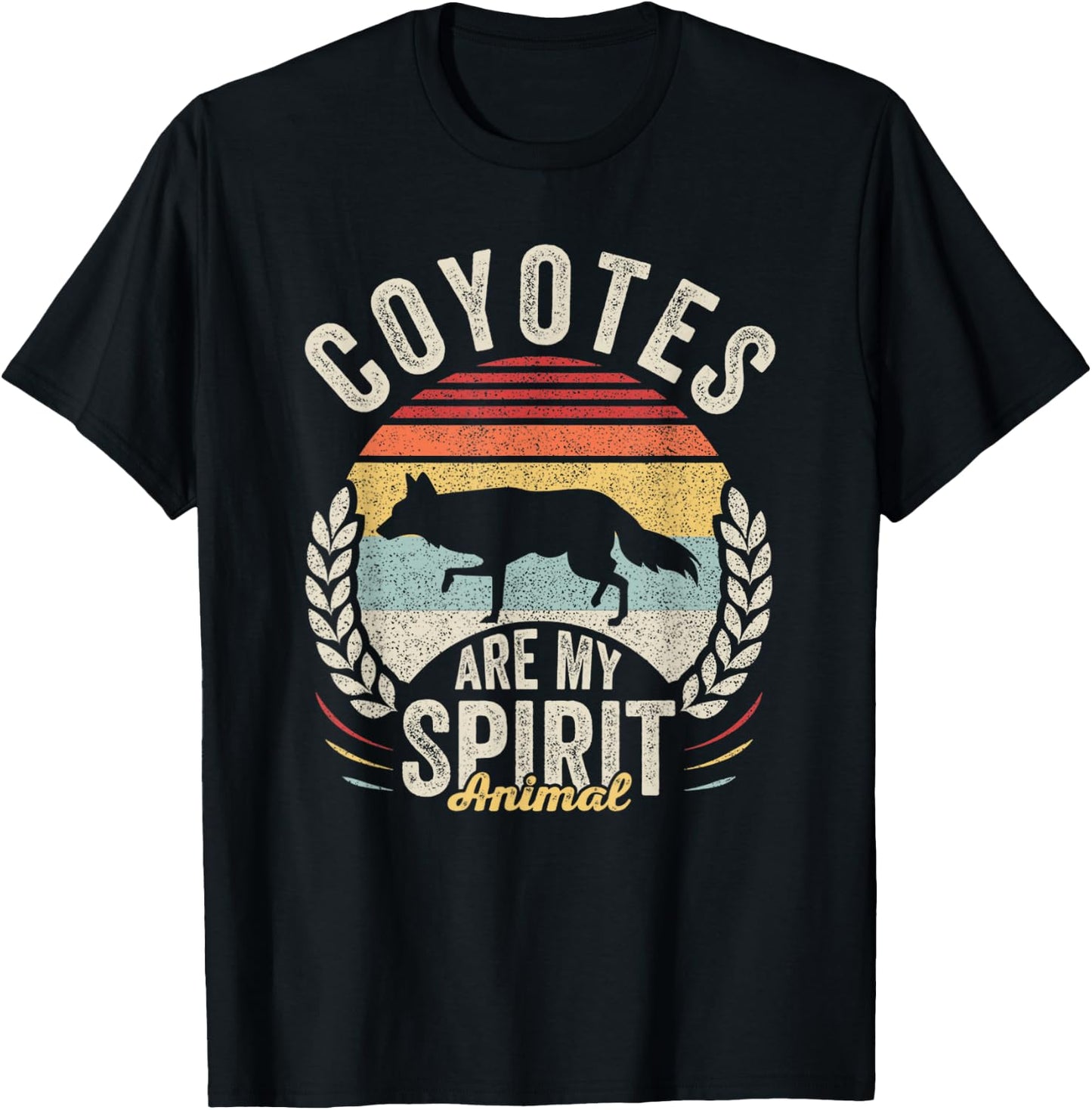 Vintage Retro Coyotes Are My Spirit Animal Coyote Lover T-Shirt - T-Shirt | Black