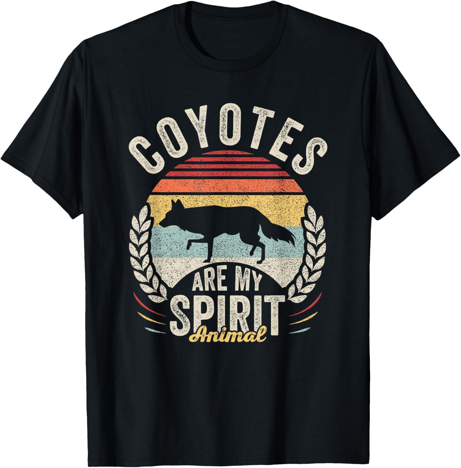 Vintage Retro Coyotes Are My Spirit Animal Coyote Lover T-Shirt - T-Shirt | Black