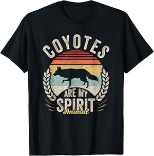 Vintage Retro Coyotes Are My Spirit Animal Coyote Lover T-Shirt - T-Shirt | Black