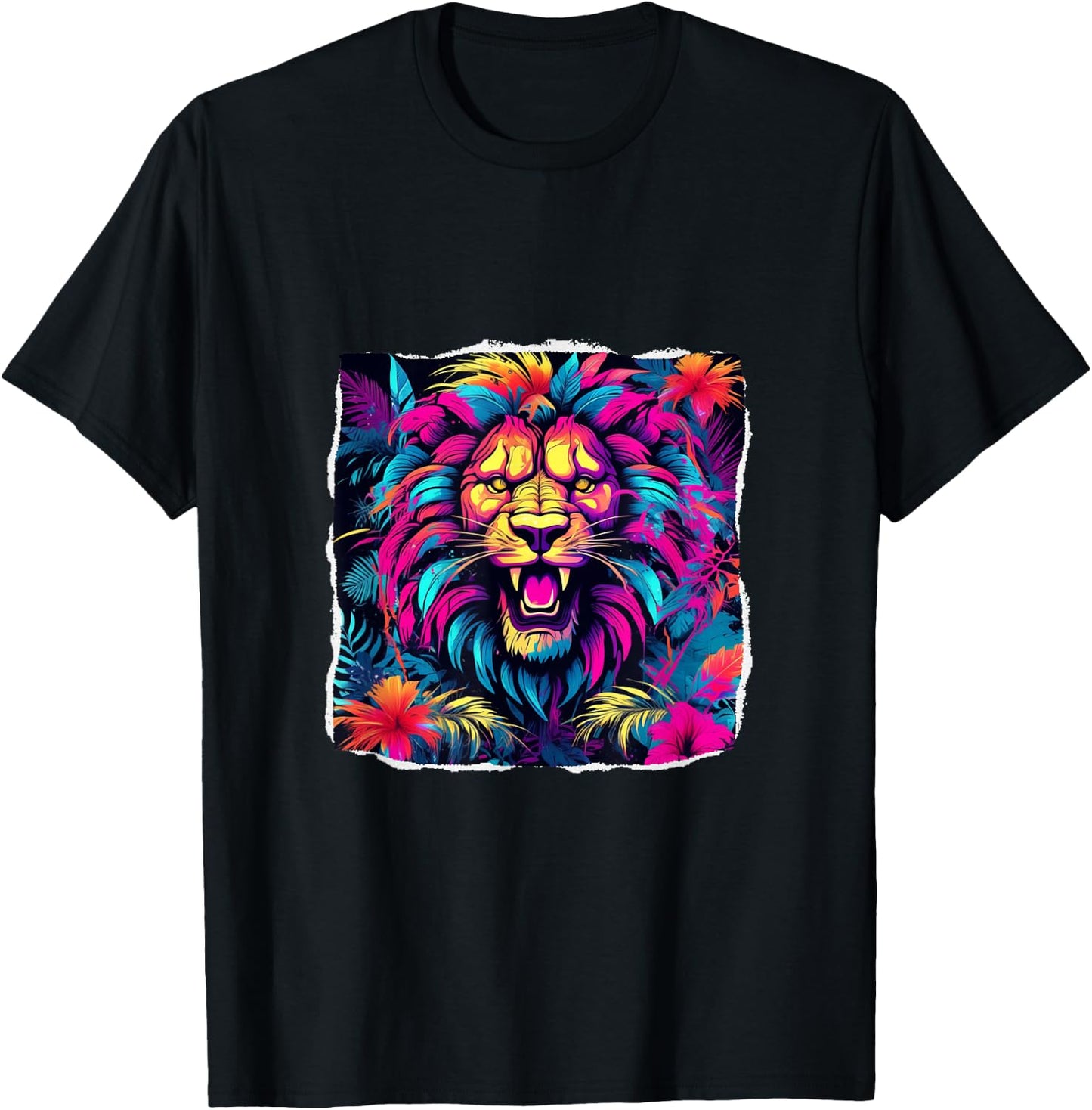 Neon Mane Lion Art: Colorful Jungle Design for All T-Shirt - T-Shirt | Black