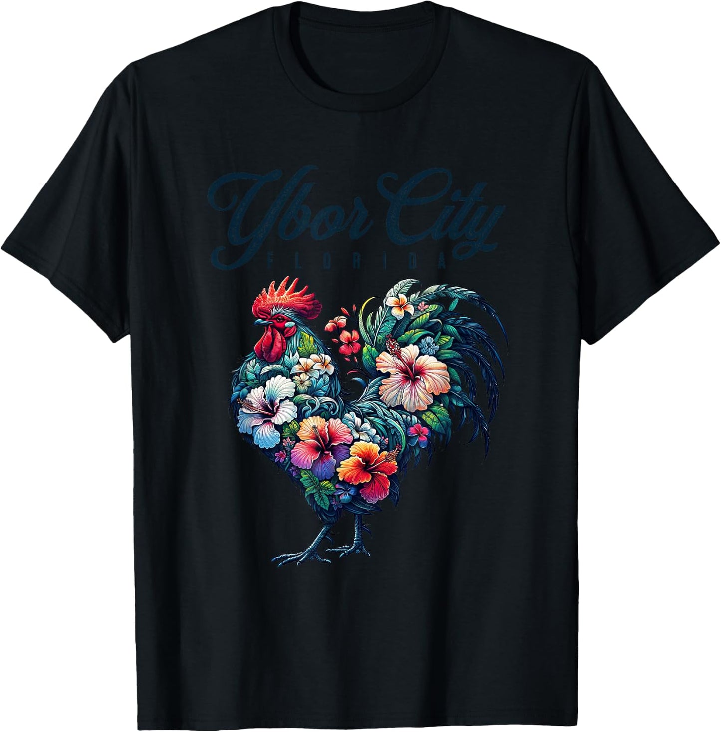 Ybor City Florida Tropical Chicken With Hibiscus T-Shirt - T-Shirt | Black