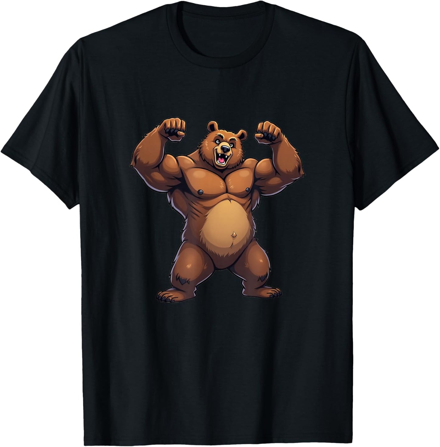 I Love Bear Funny Gay Daddy LGBTQ Pride Cartoon Style Muscle T-Shirt - T-Shirt | Black