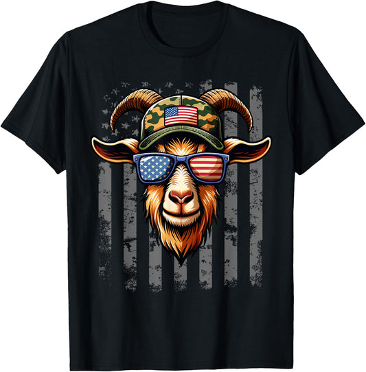 4th July Goat USA Flag Dad Father America Men Boys Kids T-Shirt - T-Shirt | Black