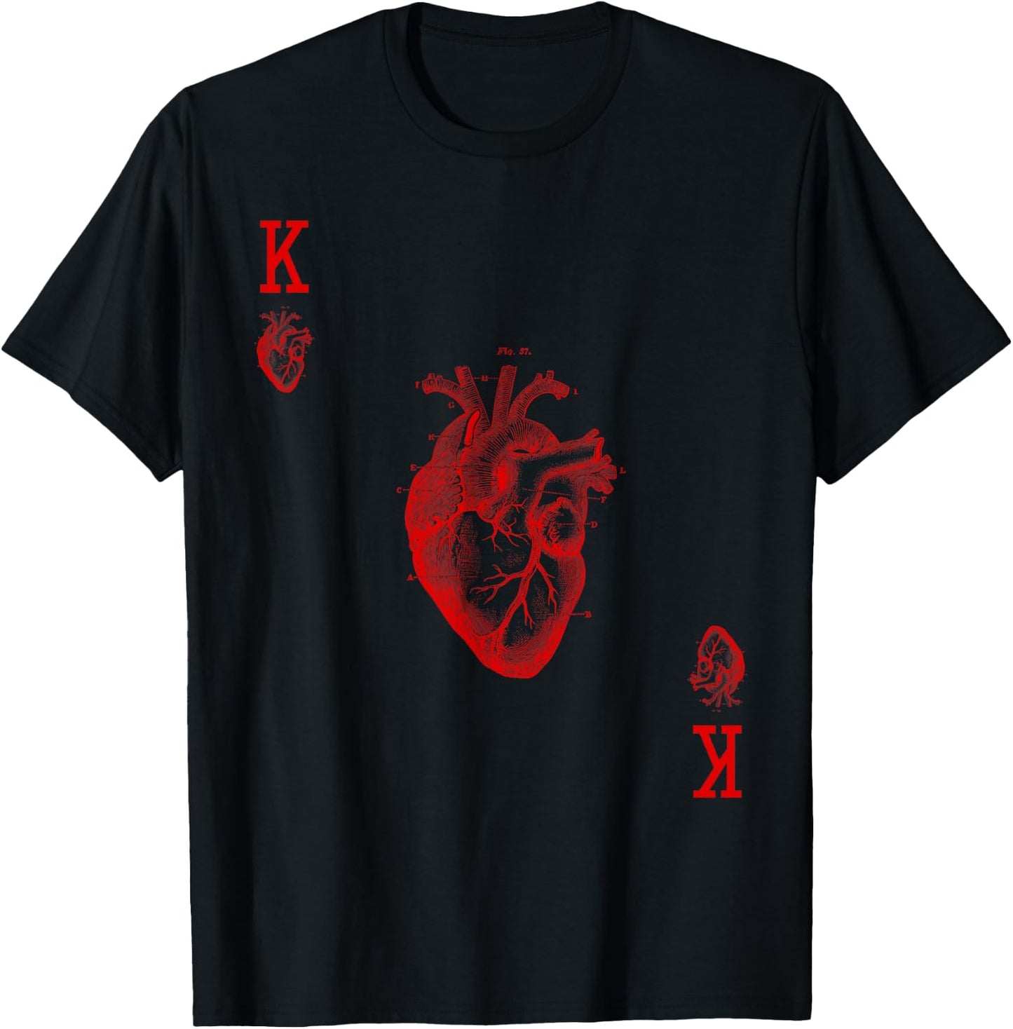 King of Hearts Vintage Crown Engraving Card T-Shirt - T-Shirt | Black