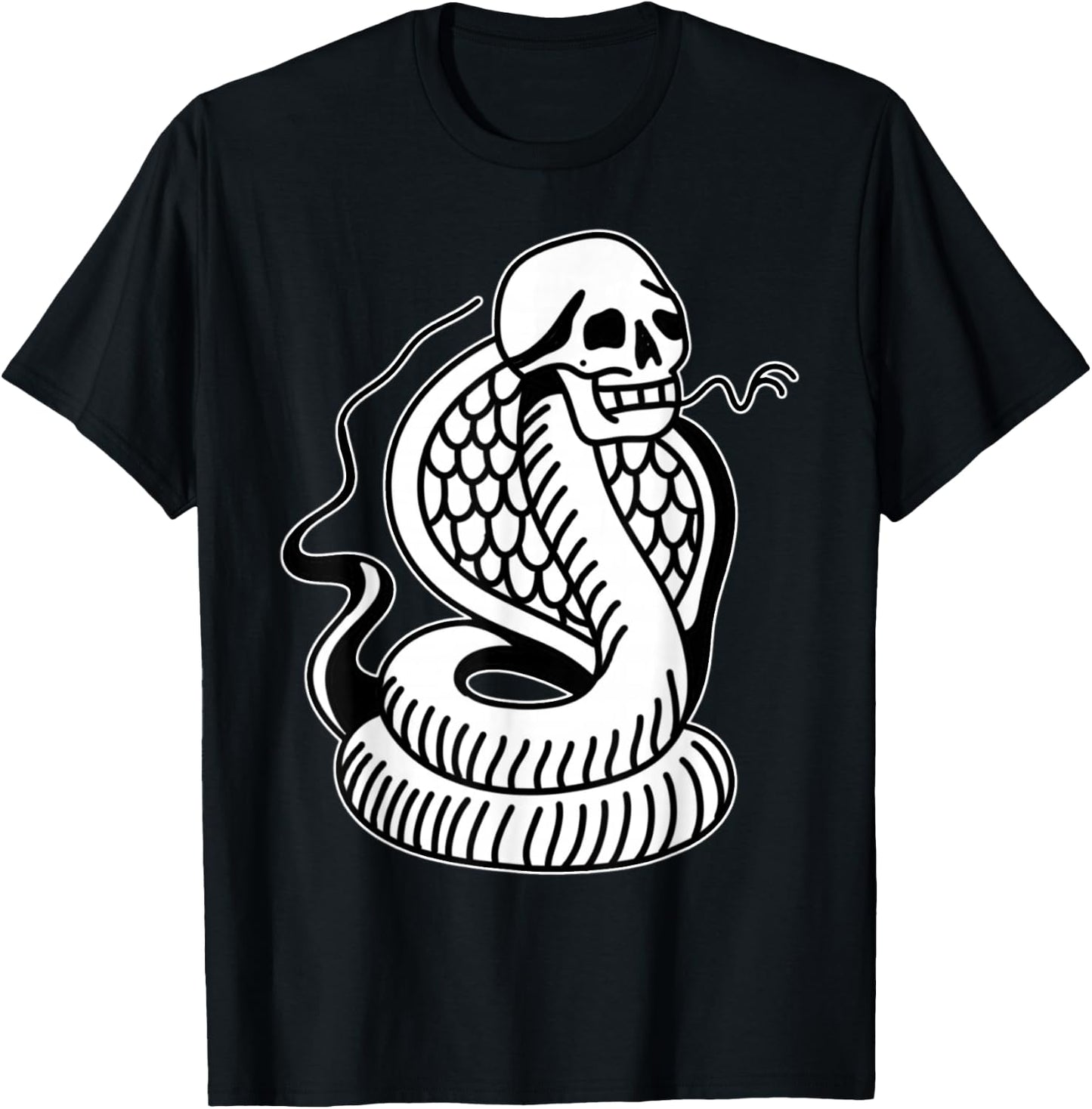 Cobra Snake Skull Blackwork Tattoo Flash T-Shirt - T-Shirt | Black