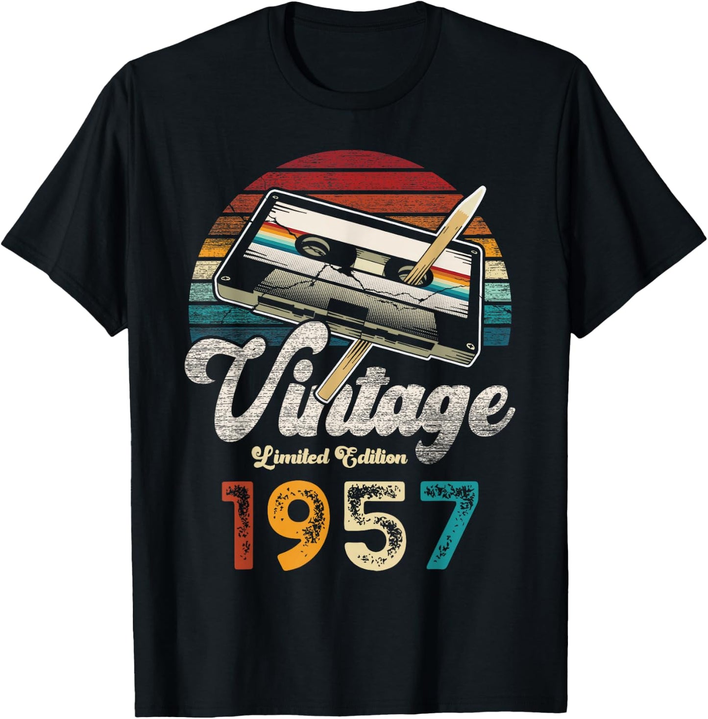 Vintage 1957 Geburtstag 69 Jahre Kassette Bleistift T-Shirt - T-Shirt | Black
